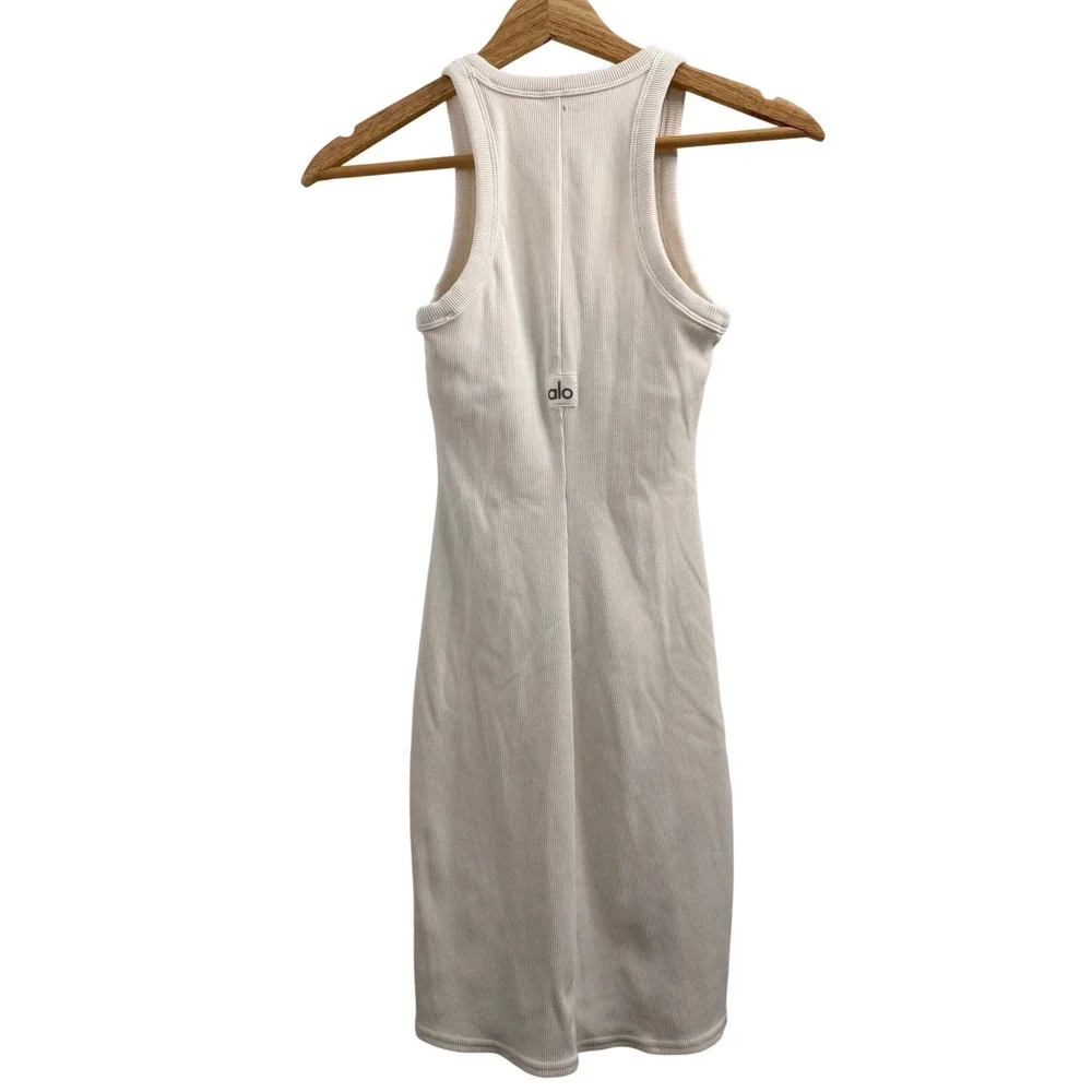 Alo Yoga Goddess Ribbed Go-To Dress Ivory Cream Mini Racerback XS